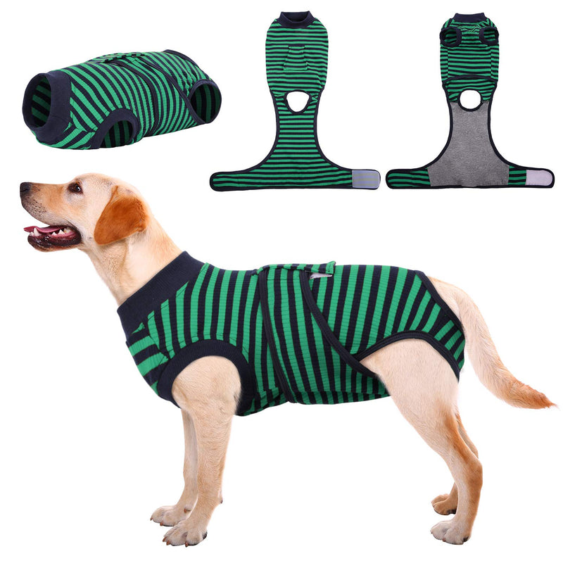 Kuoser dog bodysuit after surgery, dog bodysuit after castration male dog, dog bodysuit after surgery bitch, breathable bodysuit for dogs after surgery, leak protection dog, anti-wound licking surgery body dog, green LL (pack of 1) green striped - PawsPlanet Australia