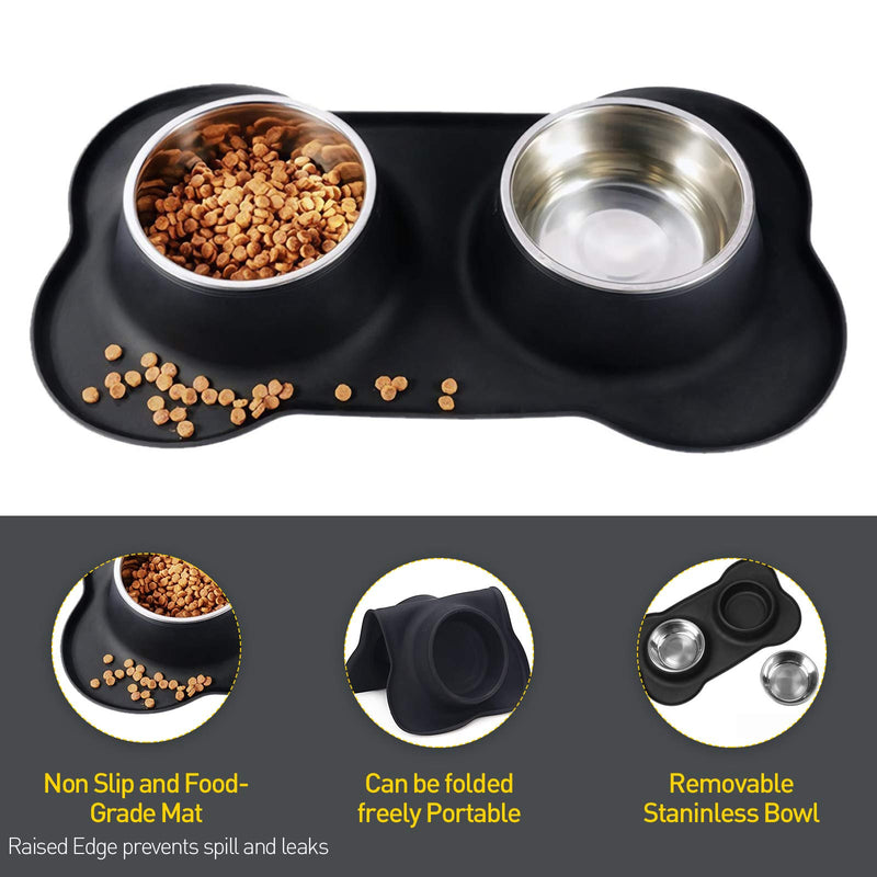 Ousuga Dog Bowls,Stainless Steel Water and Food Bowl Pet Puppy Cat Feeder Bowl with Non-Spill Skid Resistant Silicon Mats and 2 Pcs Pet Food Scoop for Feeding Small Medium Large Dogs Cats L-850ml - PawsPlanet Australia