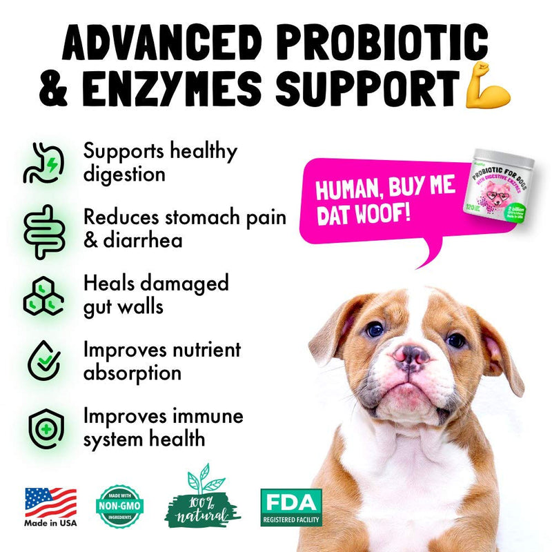 LEGITPET Probiotics for Dogs with Natural Digestive Enzymes + Prebiotics for Allergy & Itch Relief + Coprophagia Treatment & Anti Diarrhea for Dogs 120 - PawsPlanet Australia