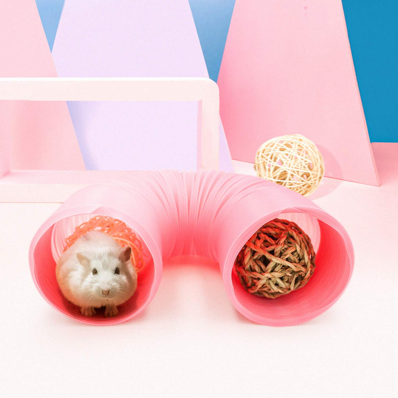 [Australia] - Small Animal Play Tunnel with 3 Pack Play Balls and Apple Sticks, Collapsible Plastic Guinea Pigs Tube, Fun Pet Tunnel Hideway for Guinea Pigs Chinchillas Rats and Dwarf Rabbits OD-3.9inch 