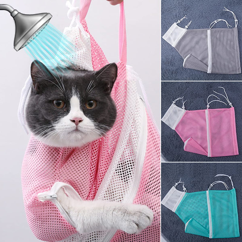 cnstorm Cat Bathing Bag, 2 Pieces Anti-Bite Anti-Scratch Cat Grooming Bag for Bathing, Nail Trimming, Medicine Taking, Injection, Adjustable Multifunctional Breathable Restraint Shower Bag Gray - PawsPlanet Australia