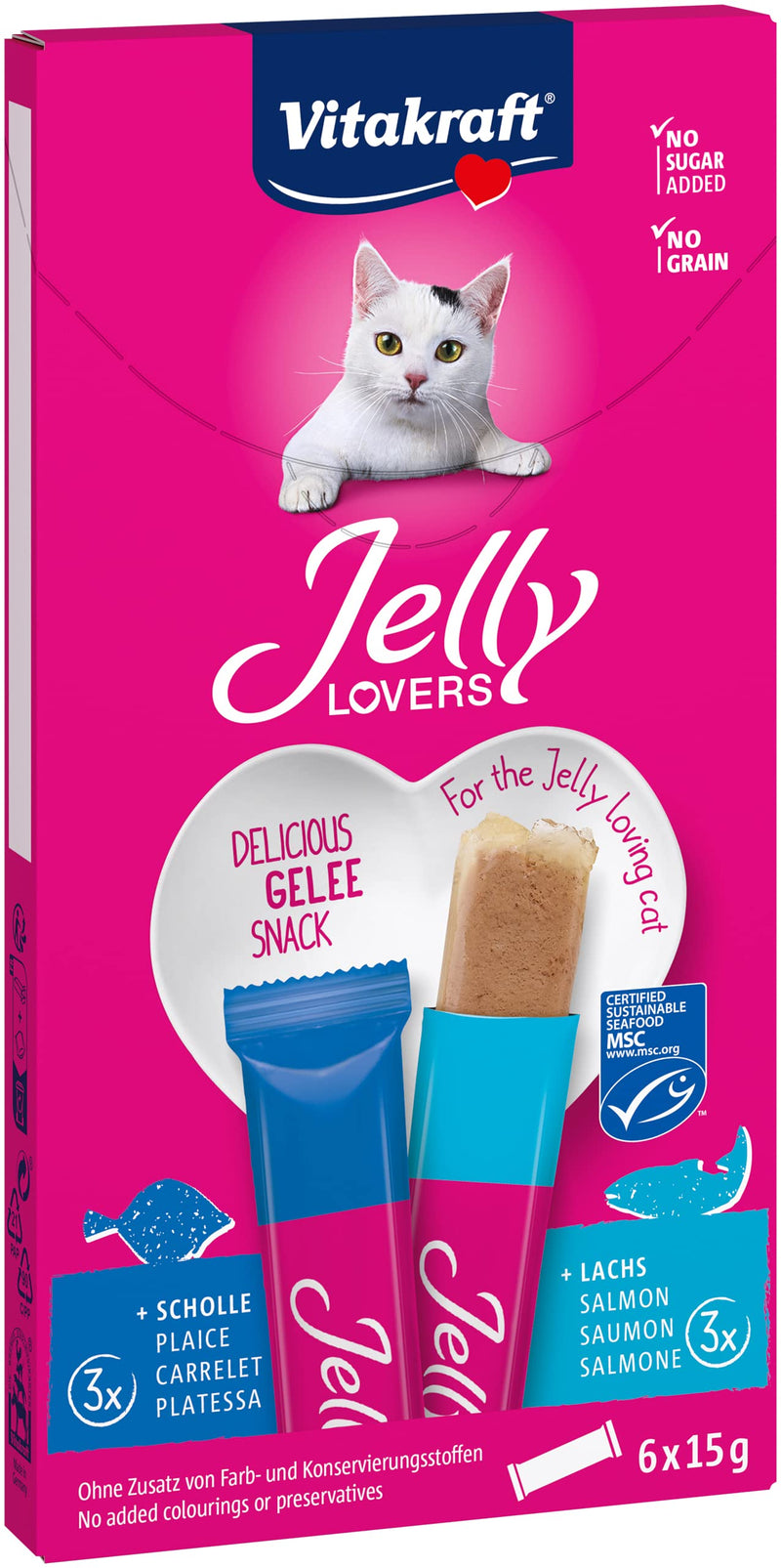 Vitakraft Jelly Lovers, cat snack, with salmon, with plaice, in a supply pack (6x 15g) - PawsPlanet Australia