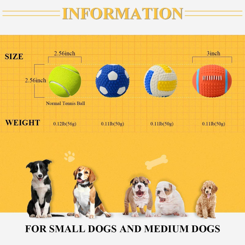 AnCoSoo 3 Pieces Dog Balls, Durable Dog Squeaky Toy Ball for Breed Dogs Dental Care and Fetch Training Interactive Ball Rubber (1pc Rugby 1pc Soccer 1pc Volleyball) - PawsPlanet Australia