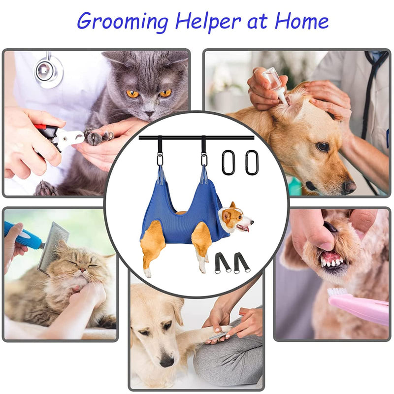 FEEGO Pet Grooming Hammock for Dogs & Cats, Pet Grooming Hammock, Pet Grooming Sling, Dog Grooming Harness, Restraint Bag, Helper, Pet Nail Clip Bag for Grooming, Nail Cutting S (8-10) inch Blue - PawsPlanet Australia