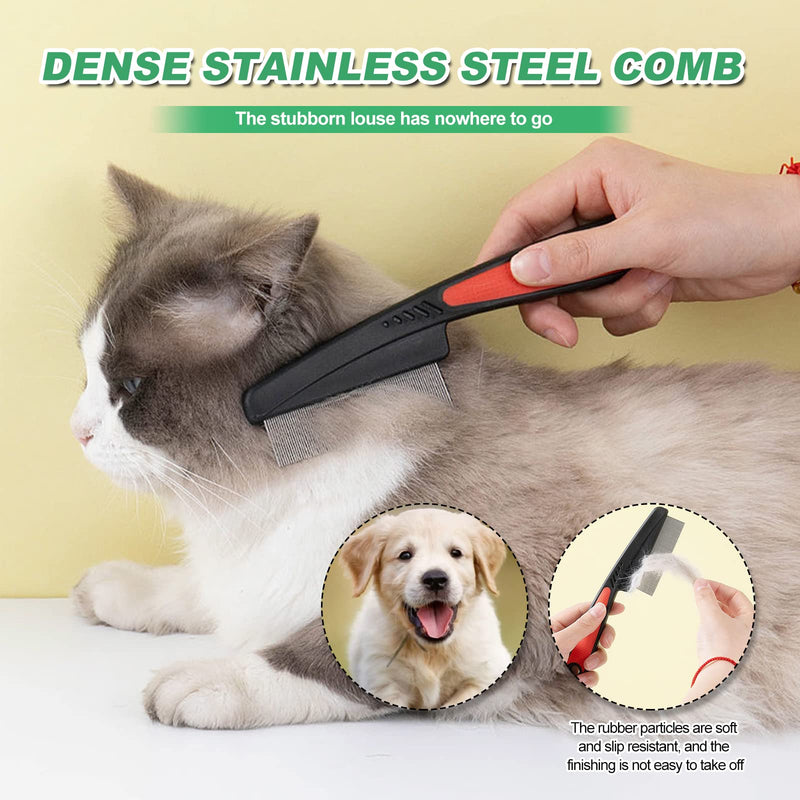 Flea Comb for Dogs Cats Pack of 2 Professional Dog Cat Lice Comb Dust Comb Flea Comb Coarse & Fine Teeth Stainless Steel Lice Flea Comb - PawsPlanet Australia