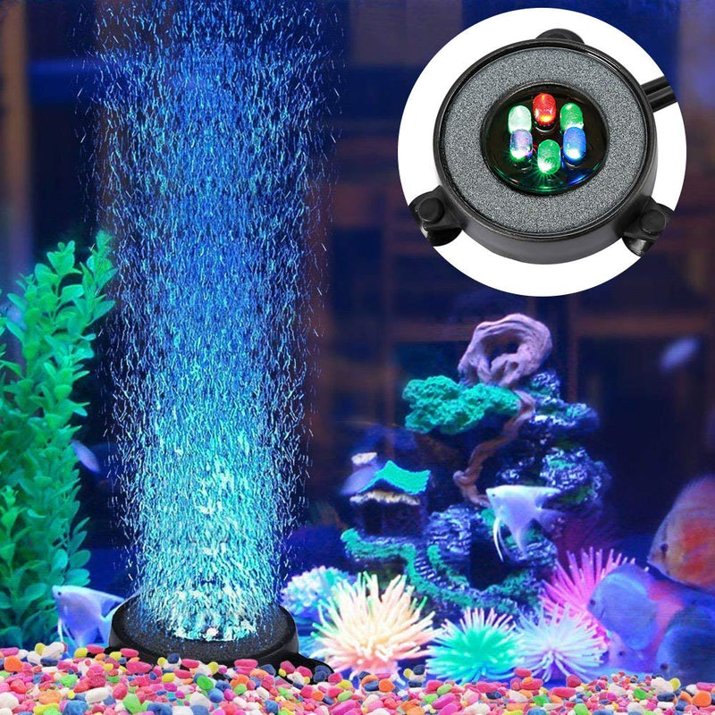 NICREW Aquarium Stone Disk, Round Fish Tank Bubbler with LEDs, Aquarium and Fish Tank Decoration 2 inch Multicolor - PawsPlanet Australia