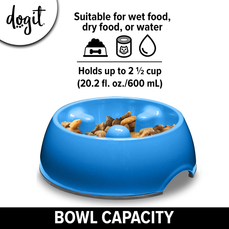 Dogit Go-Slow Anti-Gulp Dog Bowl, Medium, Blue, 600 ml - PawsPlanet Australia