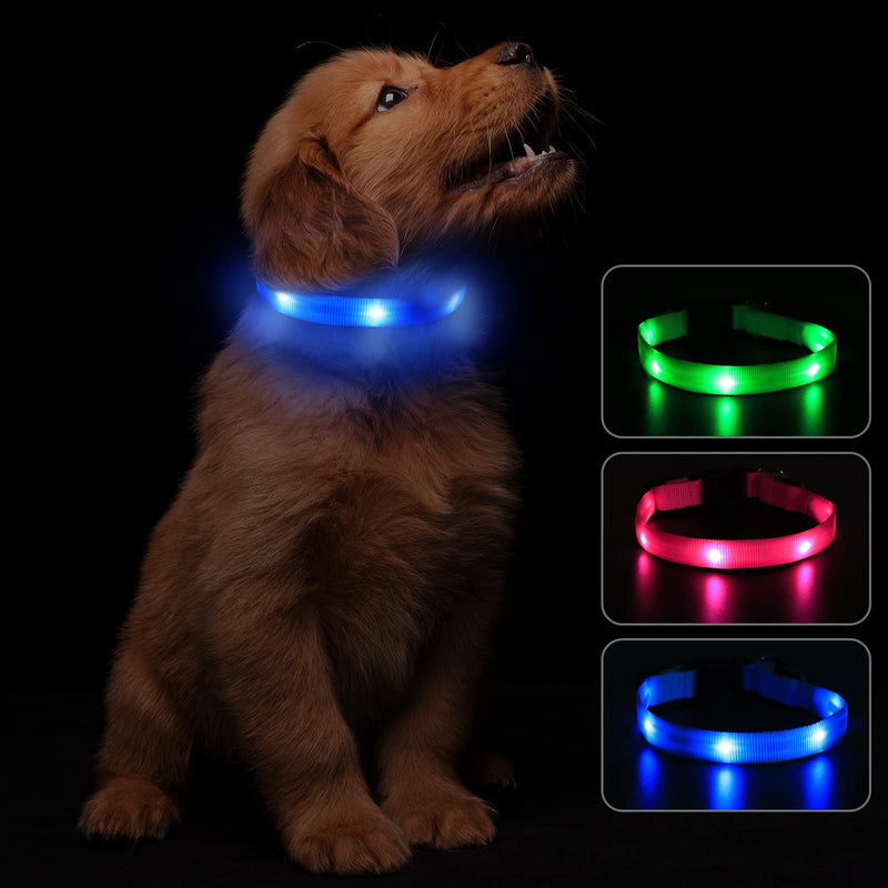 PcEoTllar Dog Collar Luminous for Small Dogs LED Collar Dogs USB Rechargeable Light Collar Luminous Collar Puppy Safety for Night with 3 Light Modes, Blue XS (25-32cm, 1.5cm) - PawsPlanet Australia