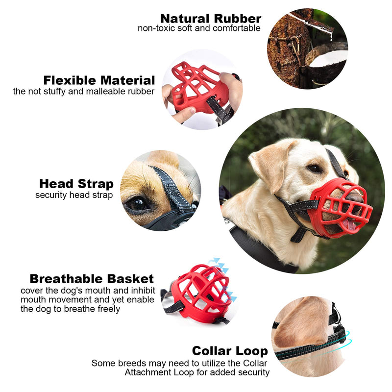PetIsay Dog Muzzle, Soft Breathable Basket Silicone Muzzles for Dog, Prevent Biting, Chewing and Barking, Allows Drinking and Panting, Used with Collar - 6 Sizes, 2 Colours(Red, M) 3-M Red - PawsPlanet Australia