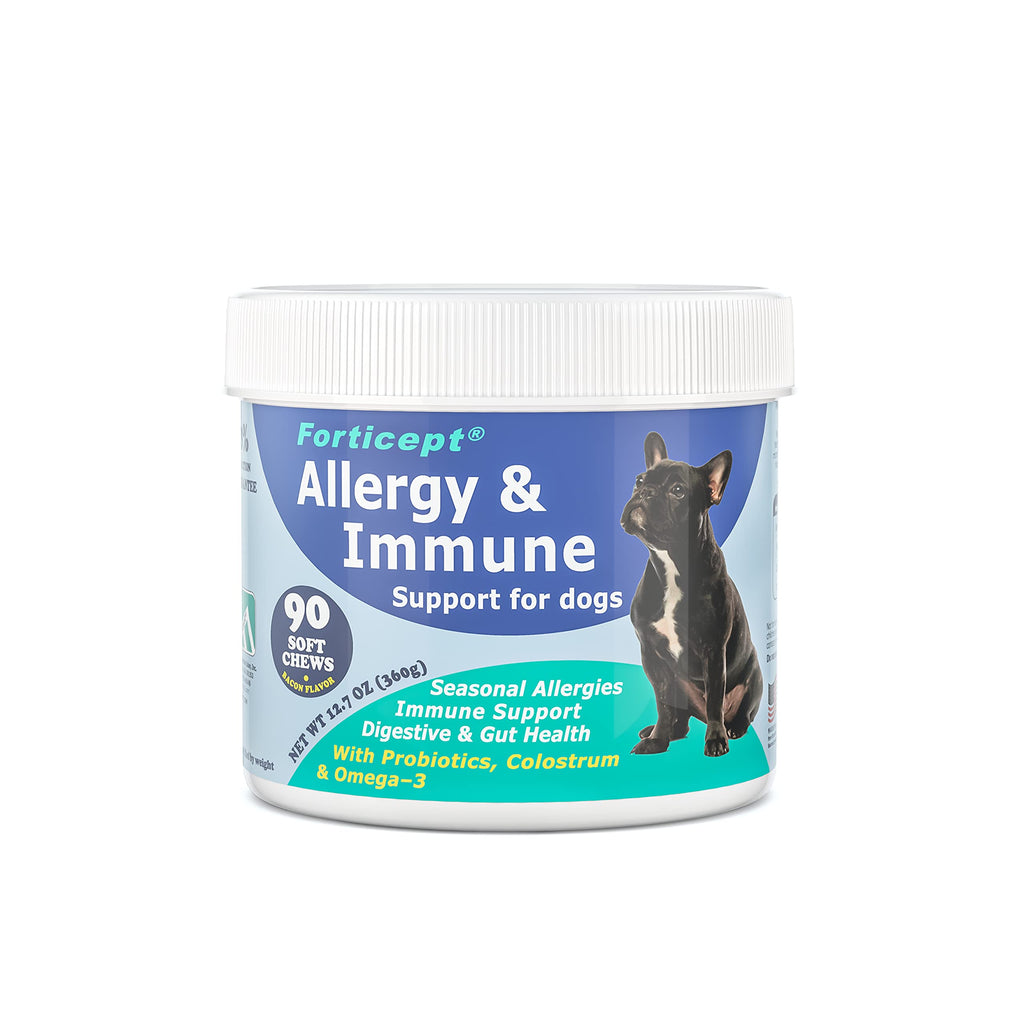 Forticept Dog Allergy & Immune Support Chews - Dog Probiotics & Digestive Enzymes, Colostrum, and Omega 3 for Dogs Helps with Hot Spot and Itch Relief Bacon - PawsPlanet Australia