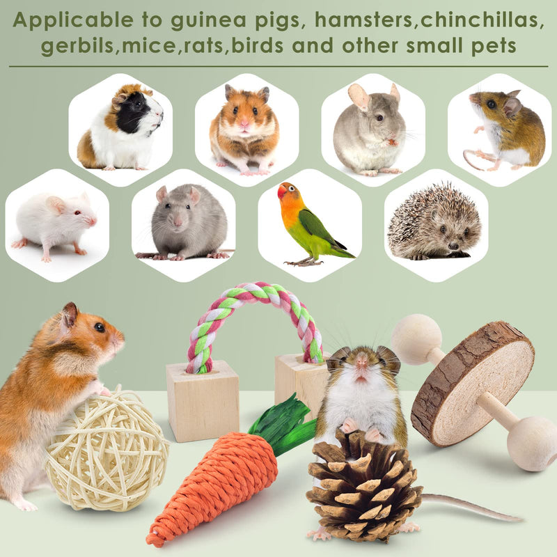 ERKOON Hamster Toys, Pack of 14 Rabbit Toys Small Animals Natural Wood Hamster Chew Toys Exercise Bell Roller Dental Care Molar Toys for Chinchilla Hamsters Rabbits Guinea Pigs - PawsPlanet Australia