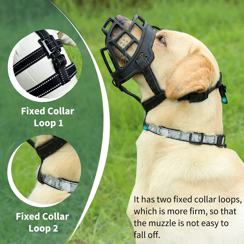 BARKLESS Dog Muzzle, Silicone Basket Muzzle for Small Medium Large Dogs, Soft Cage Muzzle Prevent Biting and Chewing, Allows Drinking Panting, Suitable for German Shepherd Labrador 2 (Snout 7.5-9.5") Black - PawsPlanet Australia