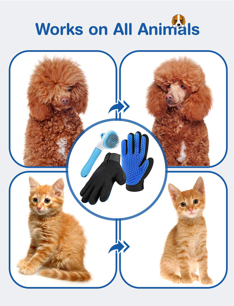 [Australia] - Pet Grooming Glove for Cat Dog, nomoypet Gentle Deshedding Brush Glove with Self Cleaning Slicker Brush, Efficient Pet Hair Remover Massage Mitt with Enhanced Five Finger Design Shedding Grooming Tool 