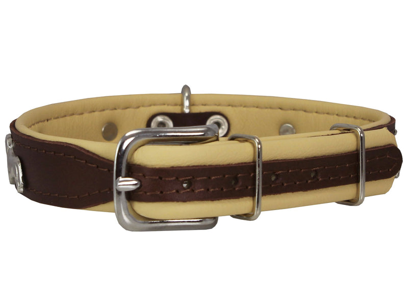 [Australia] - Dogs My Love Real Leather Soft Leather Padded Dog Collar Dachshund 10.5"-12" Neck; 3/4" Wide Brown/Beige 