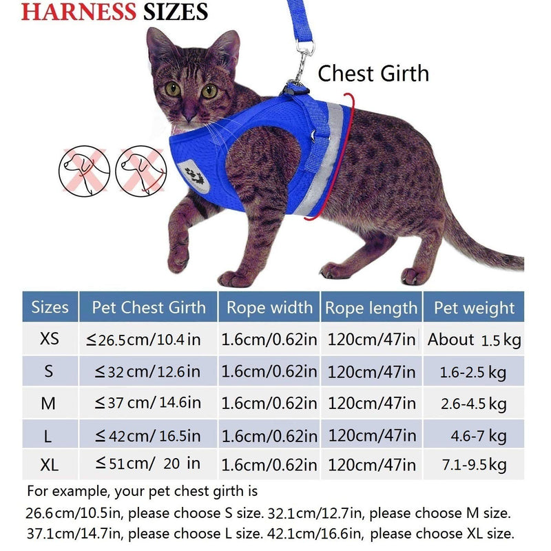 [Australia] - YujueShop Cat Harness and Leash Pet Vest Small Dog Harness Escape Proof Reflective Re-Adjustable Walking Soft Mesh with Pet Leash for Cats Puppies Pets XS 21-26.5cm/8.3-10.4in Blue 