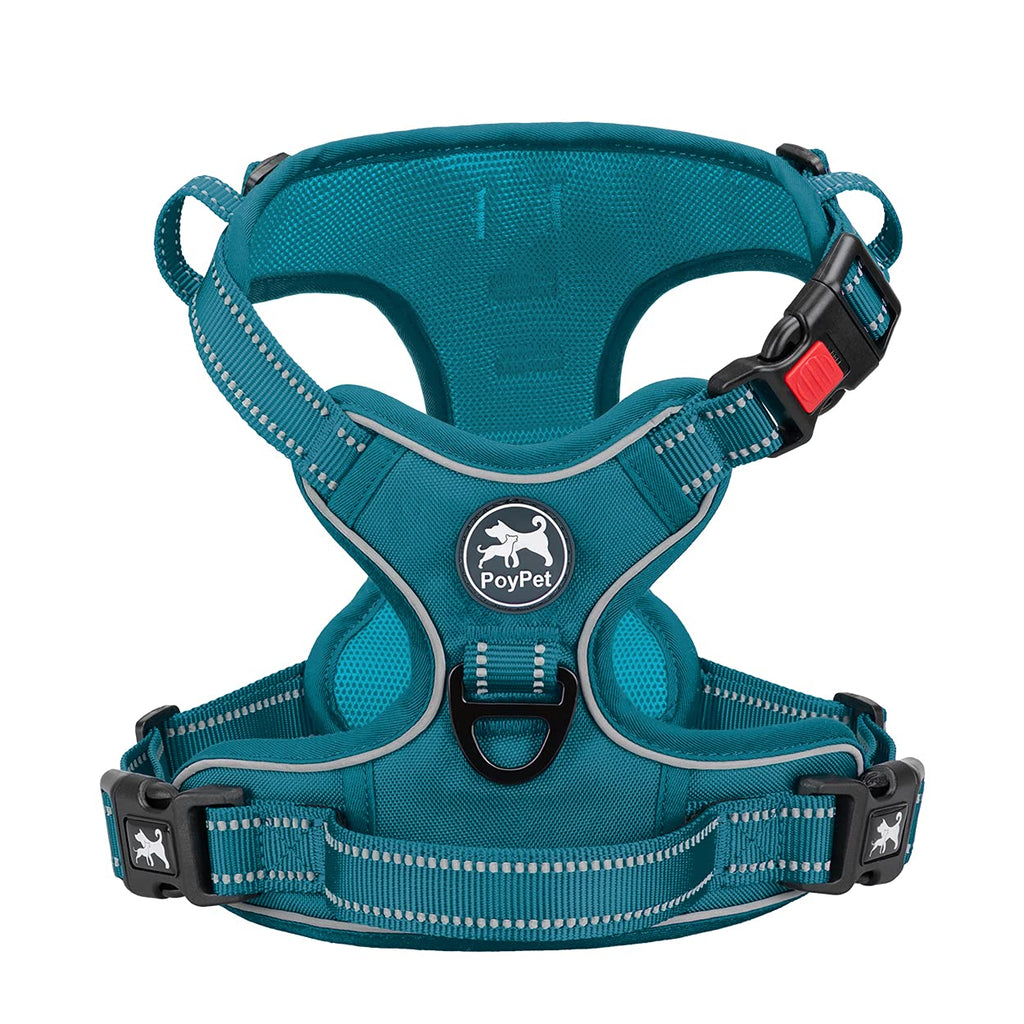 PoyPet No-Pull Dog Harness, Reflective Dog Harness for Dogs Without Choking, Adjustable Soft Padded Pet Vest with Easy Control Handle for Medium Dogs (Tumalo Teal, M) Tumalo Teal - PawsPlanet Australia