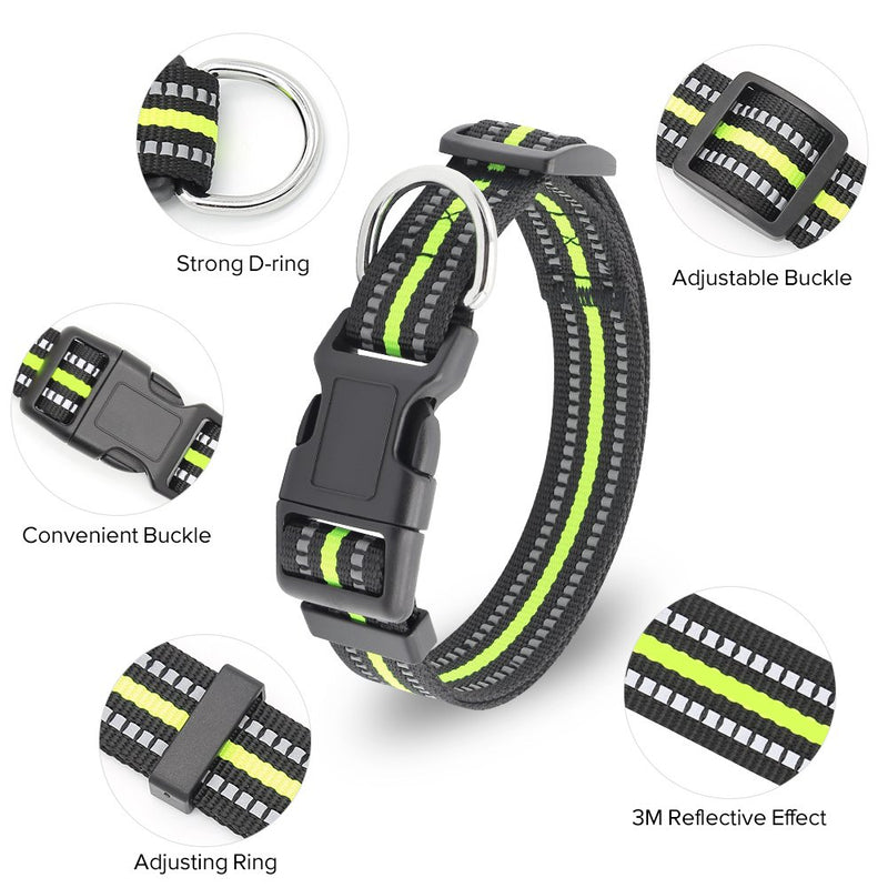 [Australia] - Vizbrite Dog Collar, Night Reflective Nylon Pet Collar, Ajustable Dog Collar for Small Medium Large X-Large Dog Large[13.2-20.1 inch/33.6-51 cm] Green/Black 