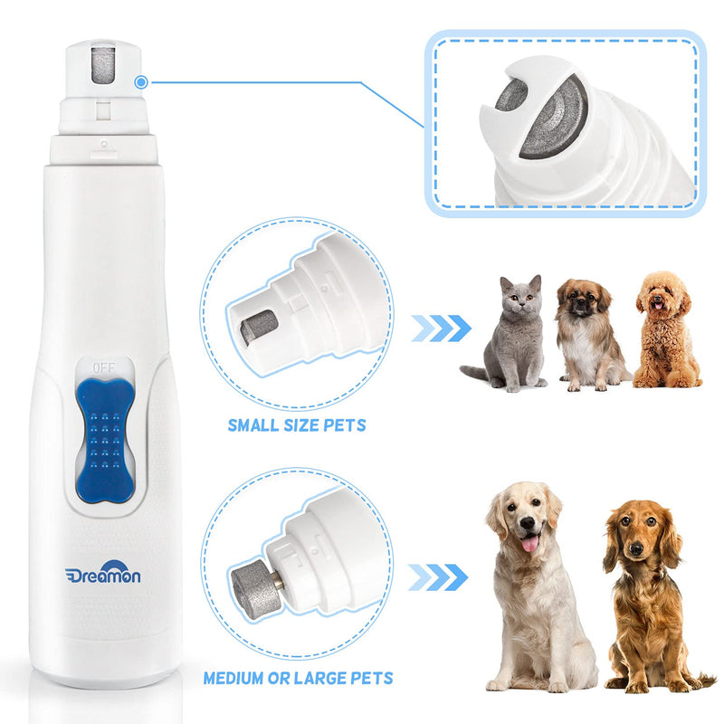 Dreamon Dog Electric Nail File Grinders, Pet Nail Trimmer Low Noise, Long Working Time, for Small Medium Large Breed Dog and Cat - PawsPlanet Australia