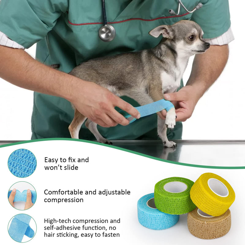 8 Roll Self Adhesive Bandage, Colorful Vet Wrap for Dogs Cats Bird,Elastic Wrap Bandages for Medical Sports,Non-sticky Hair Bandage Tape 2.5cm *4.5m - PawsPlanet Australia