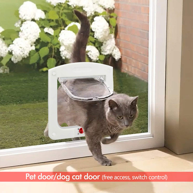 Pet Door, 4 Way Locking Classic Cat Flap Easy Install, Durable for Cats - Tunnel Included,White, 20 x 22cm - PawsPlanet Australia