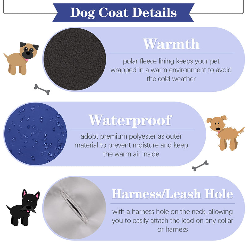 Kuoser Dog Winter Coat with Hood, Windproof & Snowproof Pet Fleece Lined Warm Jacket, Reflective Puppy Thick Cold Weather Vest Outdoor Padded Clothes with Harness Hole for Small Medium Large Dogs X-Small Blue - PawsPlanet Australia