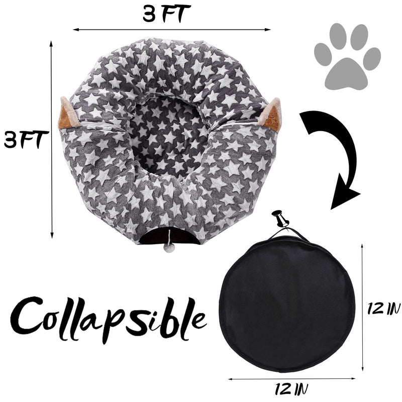 [Australia] - LUCKITTY Cat Dog Tunnel Bed with Cushion Tube Toys Oxford Cloth Large Diameter Longer Crinkle Collapsible 3 Way for Large Cats Kittens Kitty Small Puppy Outdoor 6FT Grey 