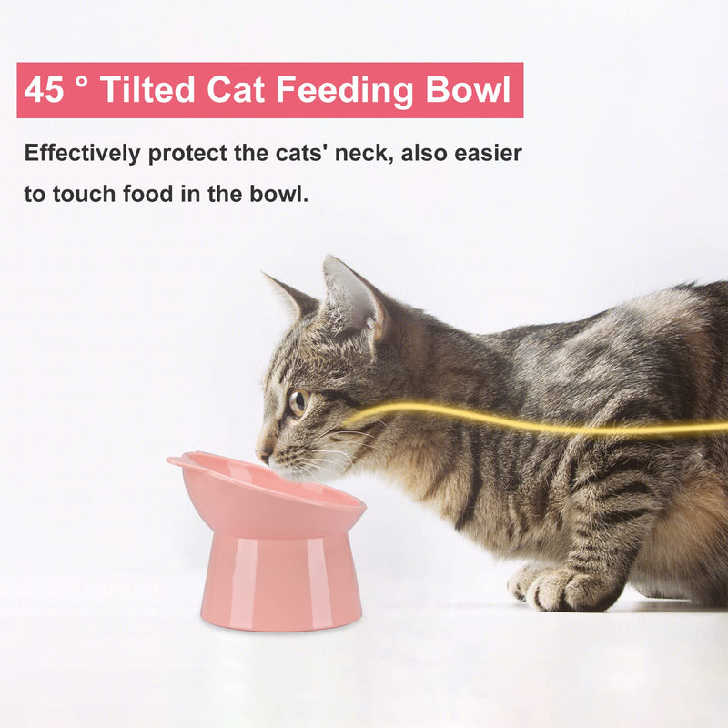 Raised Cat Bowl, Tilted Raised Food Water Bowls, Cute Cat Ear Shaped Cat Food Bowls, Neck Guard 45° Slanted Bowl for Dogs and Cats Pink - PawsPlanet Australia