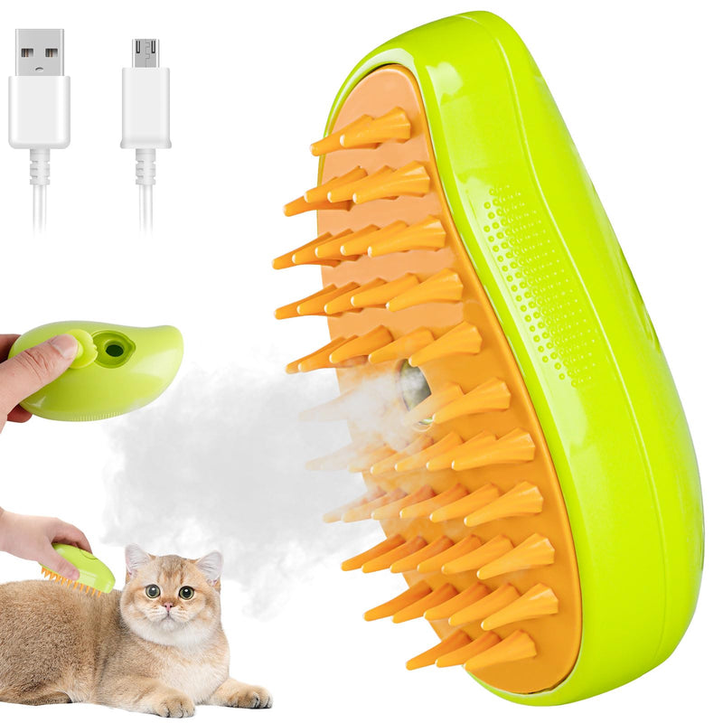 Cat Steam Brush - 3 In1 Steamy Cat Brush, Self-Cleaning Steamy Pet Brush for Massage, Multifunctional Cat Grooming Brush for Removing Tangled and Loose Hair(Green) Green - PawsPlanet Australia