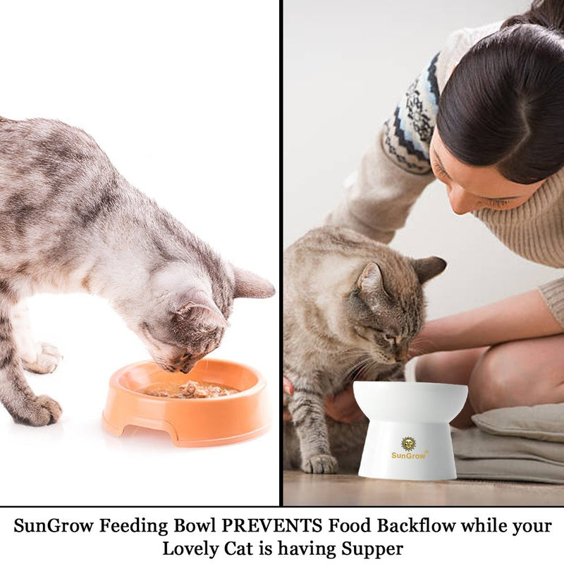 [Australia] - SunGrow Cat Bowl with Stand, 4 Inches Tall, Relaxed Eating Height for Pets, Raised Food Bowl, Stoneware Feeding Station 
