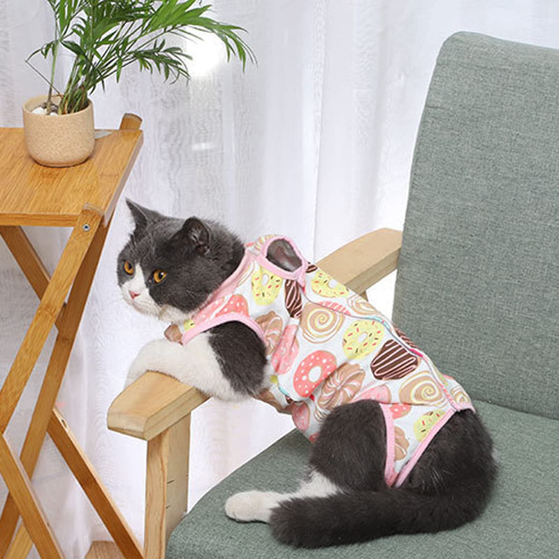 HACRAHO Cat Recovery Suit, 1 PCS Donut Pattern Thin Cotton Cat Recovery Suit and Breathable Cat Surgery Protective Shirt After Recovery Surgery for Medium and Large Cats, Chest Girth 17.32" - PawsPlanet Australia