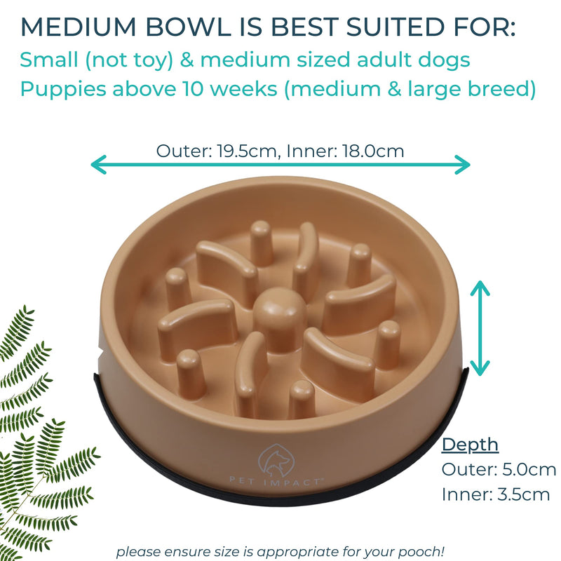 PET IMPACT Slow Feeder Dog Bowl, Natural Bamboo Fibre Bowl to Slow Down Eating, Prevent Risk of Choke Bloat Overeating with Interactive Feeding (Medium, Earth Brown) Medium - PawsPlanet Australia