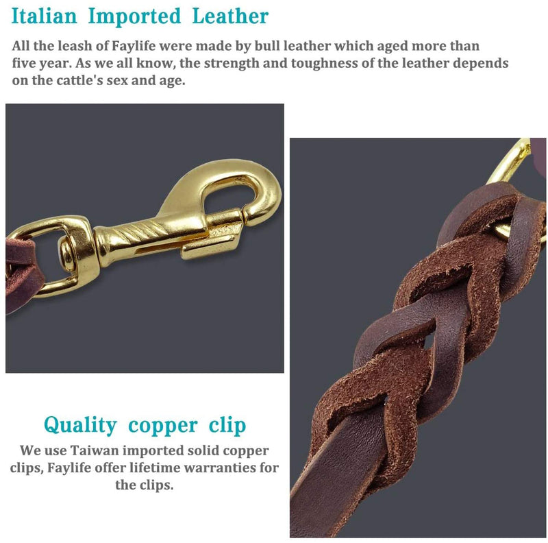 Fairwin Leather Dog Leash 6 Foot - Braided Heavy Duty Training Leash for Large Medium Small Dogs Running and Walking S:Width:1/2" Brown - PawsPlanet Australia