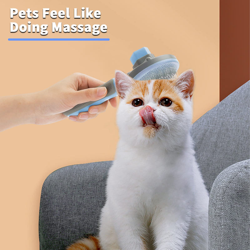 Cat brush dog brush, self-cleaning dog cat brush for long hair/short hair, cat comb with handle, brush for pet care for removing undercoat, loose fur and dirt - gray gray brush - PawsPlanet Australia