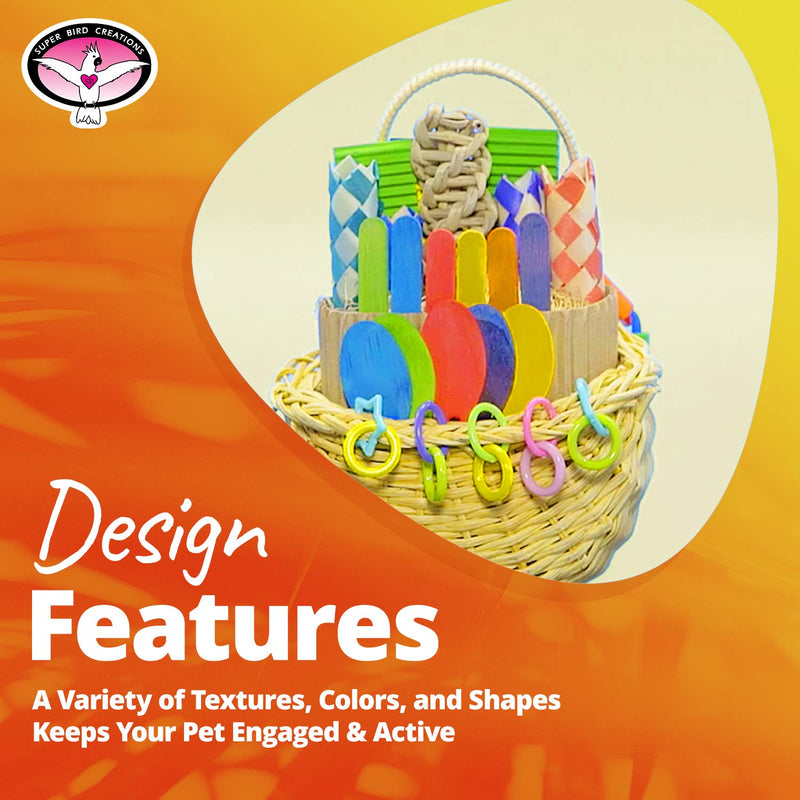 Super Bird Creations SB669 Wicker Foraging Basket Bird Toy, Medium Bird Size, 10” x 4” x 5” - PawsPlanet Australia