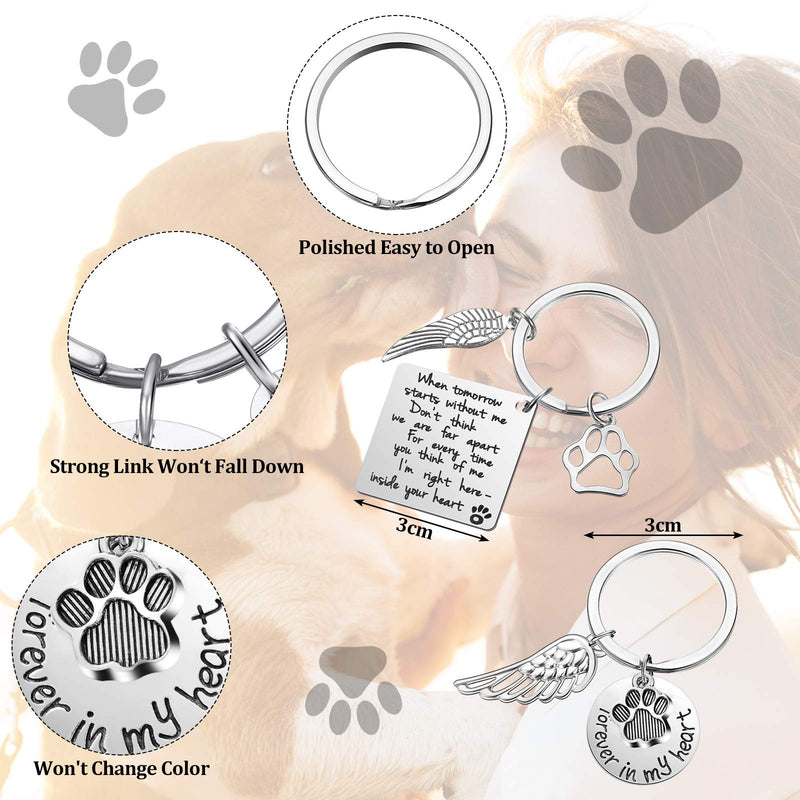 Hicarer 2 Pieces Pet Memorial Keychains Dog Remembrance Keyrings Loss of Pet Paw Keychain Stainless Steel Angel Wings Dog Keyrings for Dogs and Cats - PawsPlanet Australia