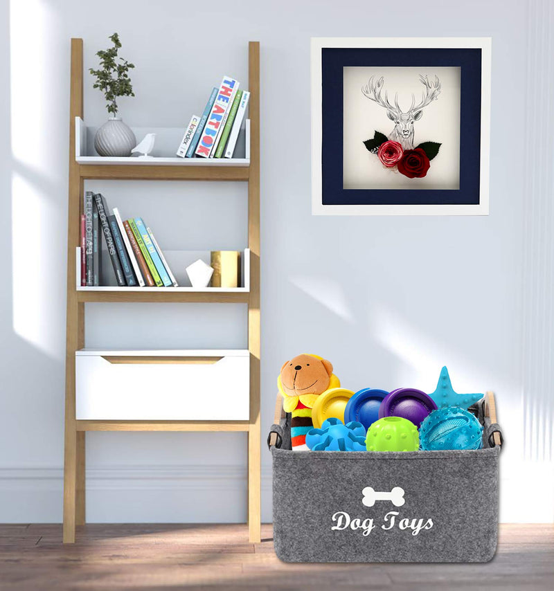 Felt pet toy box and dog toy box storage basket chest organizer - perfect for organizing pet toys, blankets, leashes and food - Dog Toy - Grey - L Large: 38x25x24cm Dog Grey L - PawsPlanet Australia