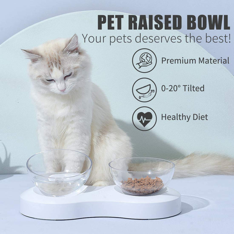 SKJIND Tilted Cat Double Bowls With Raised Stand,Transparent Non-spill Feeder Cat Feeding Bowl,Pet Food Water Bowl Perfect for Cats and Small Dogs Double-bowls - PawsPlanet Australia