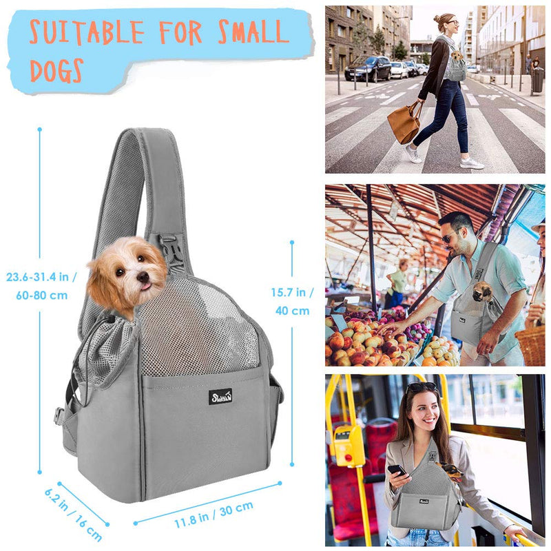 SlowTon Pet Dog Sling Carrier, Comfortable Firm Bottom Sling for Small Dogs Cats Hand Free Breathable Papoose Travel Bag Tote Adjustable Padded Shoulder Strap Storage Pockets Safety Belt Washable Grey - PawsPlanet Australia