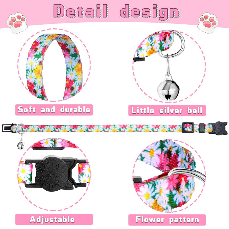 6 Pieces Breakaway Cat Collars with Bell Summer Flower Patterns Cat Collar Floral Adjustable Collar for Pets - PawsPlanet Australia