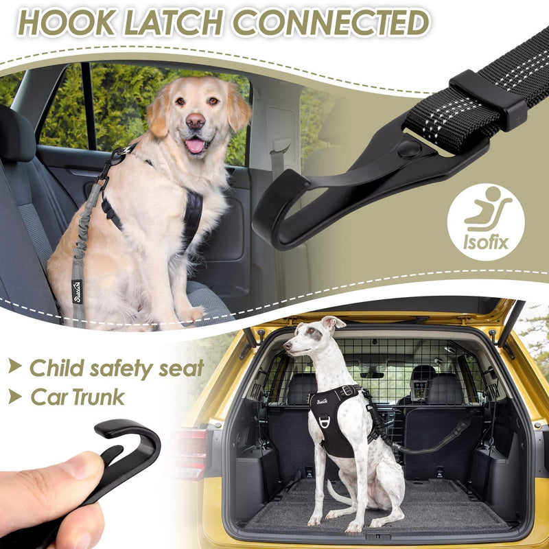 SlowTon 2 pieces dog seat belt for car, 53-70cm adjustable seat belt, weight holds up to 50 kg, dog belt with elastic and carabiner, for trunk back seat Isofix A.Black 2 piece seat belt - PawsPlanet Australia