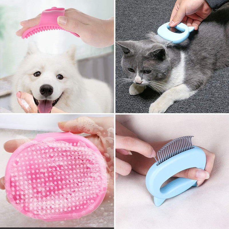 DI QIU REN 3 Pieces Pet Massaging Shell Comb with 3 Pieces Cat Bath Brush with Adjustable Ring Handle Pet Grooming Shampoo Bath Shedding Brush for Dogs and Cats with Short & Long Hair - PawsPlanet Australia