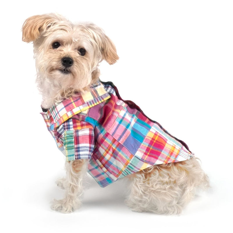 [Australia] - The Worthy Dog Patch Madras Pattern Fabulously Stylish Shirt for Dog, Casual Outfit, Fits Small, Medium and Large Dogs, Multi Color L 