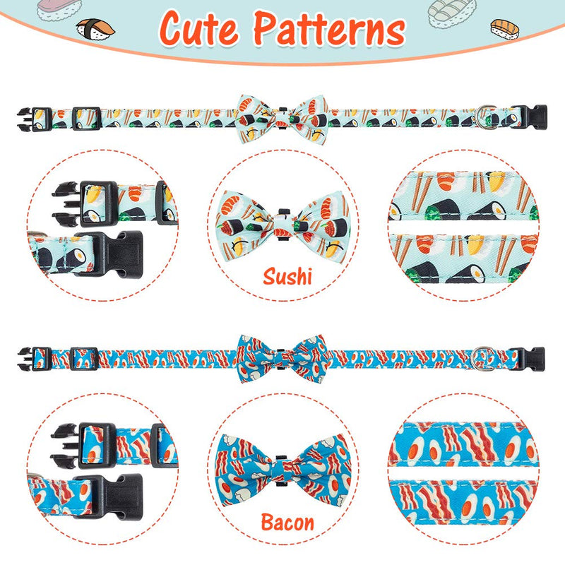 BINGPET Detachable Bow Tie Dog Collar 2 Pack - Soft Polyester Adjustable Doggy Collars Pet Accessories with Cute Sushi and Bacon Patterns for Puppies and Medium Dogs - PawsPlanet Australia