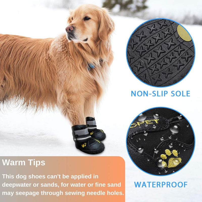 SS SUNCHIRI 4PCS Dog Shoes, Waterproof Dog Boots with Rugged Anti-Slip Sole, Dog Booties with Adjustable Reflective Velcro Straps, Outdoor Dog Paw Protection Rain/Snow Boots for Medium/Large Dogs Size 5：L*W(2.51"x2.24")/ lbs(41-60) Black - PawsPlanet Australia