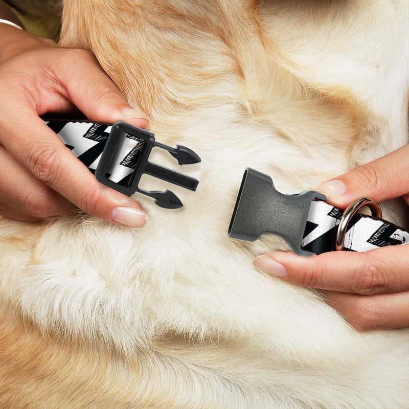 [Australia] - Buckle-Down Dog Collar Plastic Clip Lightning Bolts Sketch Navy White Available in Adjustable Sizes for Small Medium Large Dogs 1" Wide - Fits 9-15" Neck - Small 
