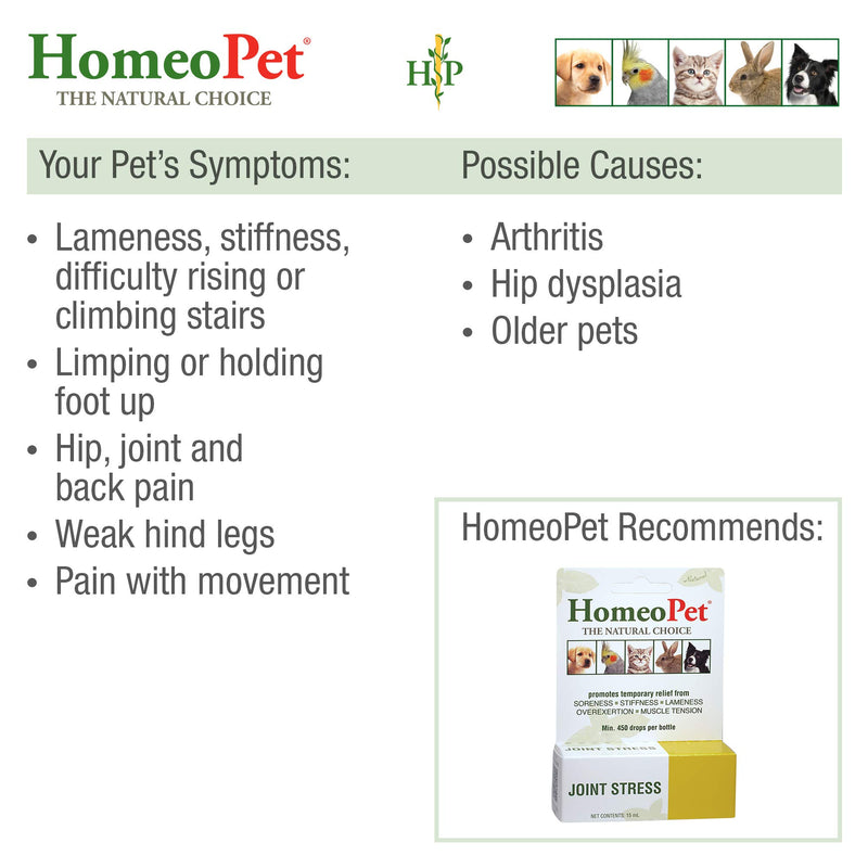 HomeoPet JOINT STRESS - 100% Natural Pet Medicine. Healthy joint function and mobility. Joint stiffness, overexertion and muscle tension. Pets of all ages. 15ml/up to 90 doses per bottle 1 white - PawsPlanet Australia