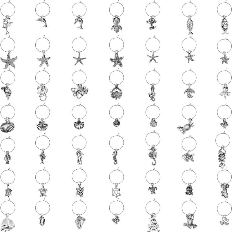 50 Piece Beach Themed Wine Glass Charms with 50 Pieces Hanging Rings and 2 Pieces Buckles for Tasting Party Decoration Supplies, 102 Pieces Totally - PawsPlanet Australia