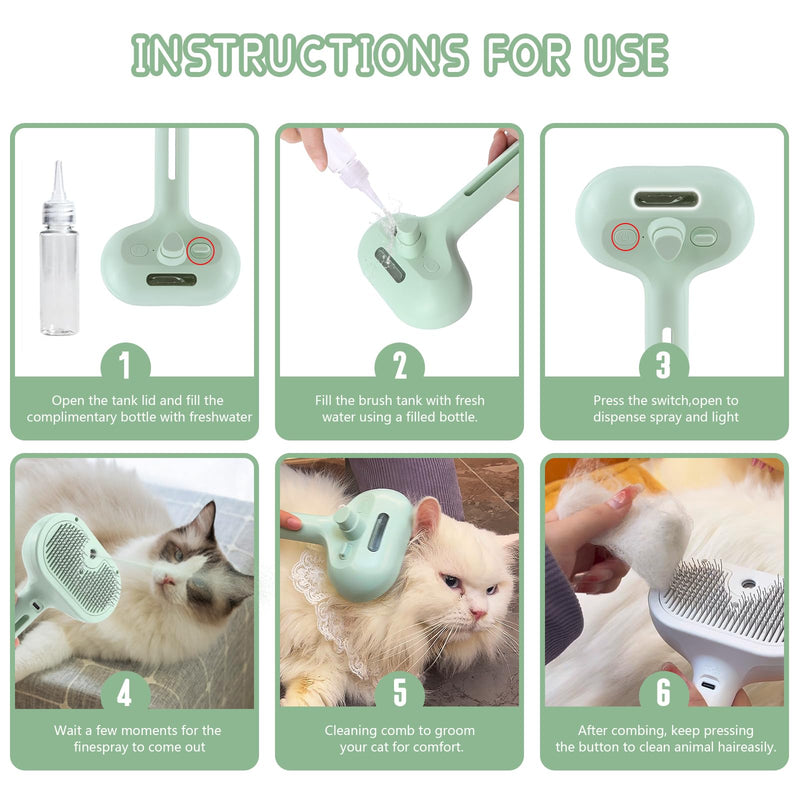 Spray Cat Brush for Shedding - Pet Hair Removal Comb with Water Tank and Release Button, Cat/Dog Steam Brush, Cat Bath Brush, Cat Brush with Steam for Shedding - Pet Spray Hair Comb (green) green - PawsPlanet Australia
