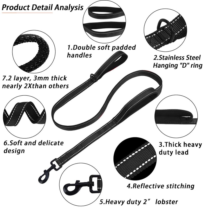 Belababy Medium Dog Leash, 5ft Double Handles Dog Lead, Heavy Duty Strong Nylon Reflective Dog Leash, 1.5m Leash Perfect for Large Medium or Small Dog Black - PawsPlanet Australia