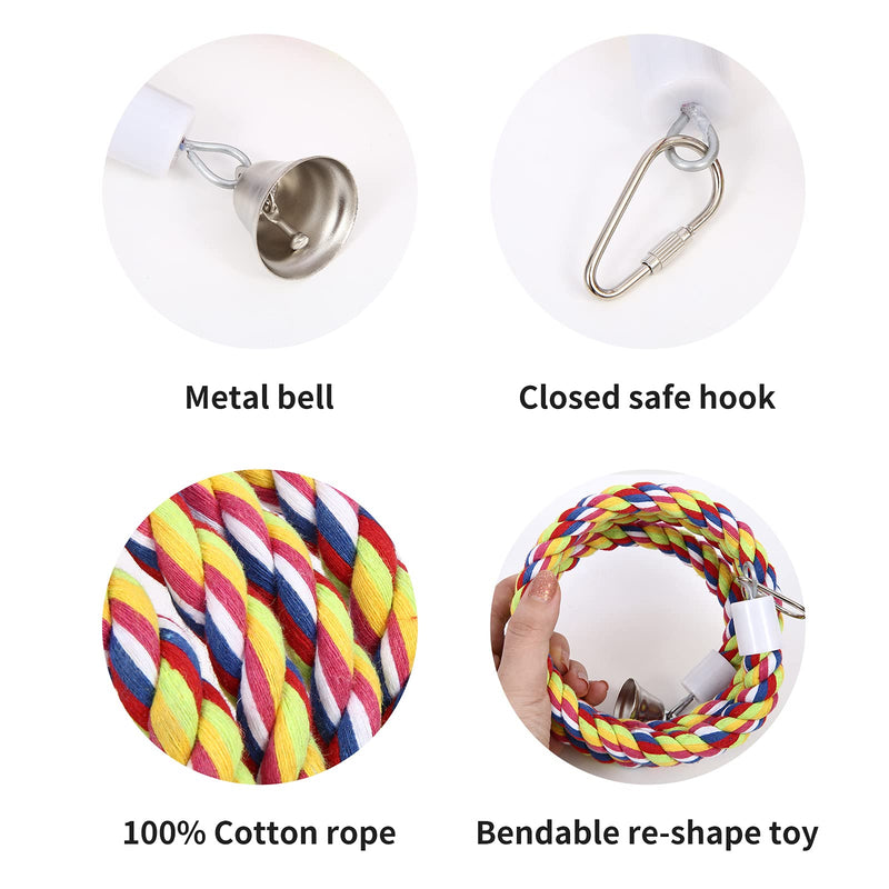 OSWINMART 2Pcs 63'Bird Rope Perches Birdcage Swing Toys 100% Cotton No Smell Peck/Chewing with Bell Climbing Standing Bungee Bird Toys for Small to Regular Size Parrot Cockatiel Birds 43'x2pcs - PawsPlanet Australia